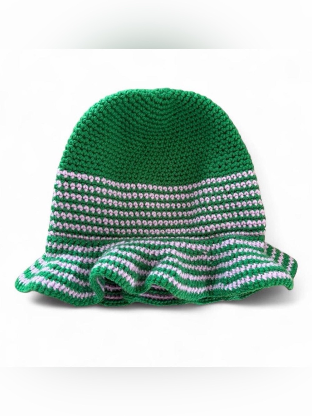 Handmade Knit Toddler Hat Green & Purple Floppy
Brim Sun Hat Style